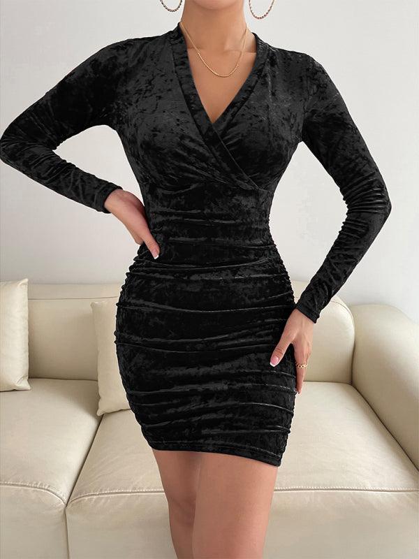 Mini Jurk met V-hals en Fluweel - Mini Dresses - Jurkjes.co