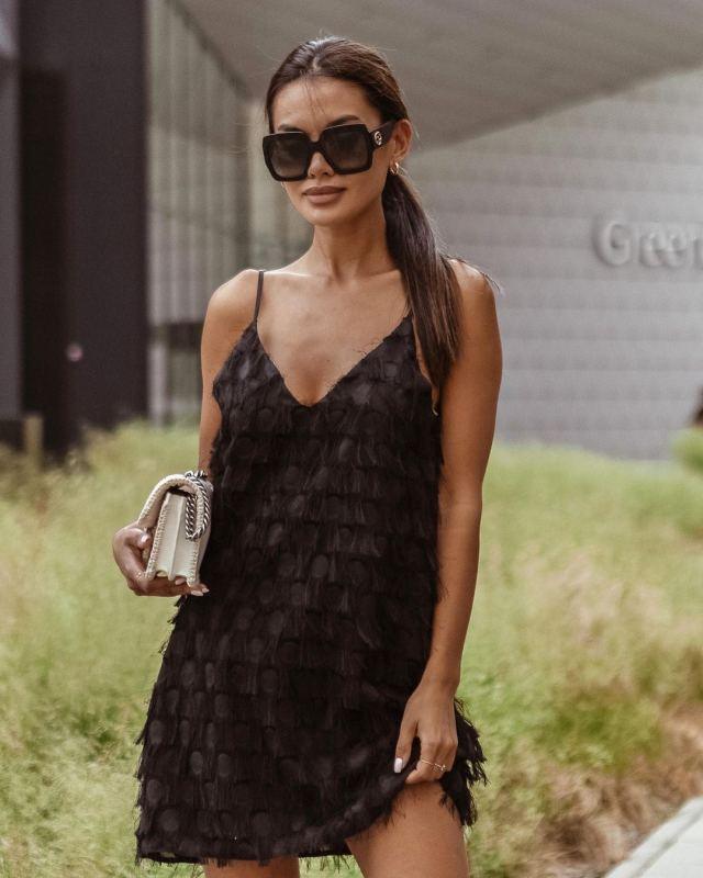 Mini Jurk met V-hals en Franje Detail - Mini Dresses - Jurkjes.co