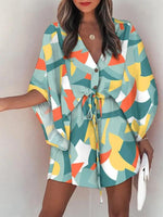 Mini Jurk met V-hals en Geometrisch Design - Mini Dresses - Jurkjes.co