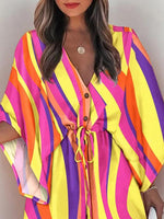 Mini Jurk met V-hals en Geometrisch Design - Mini Dresses - Jurkjes.co