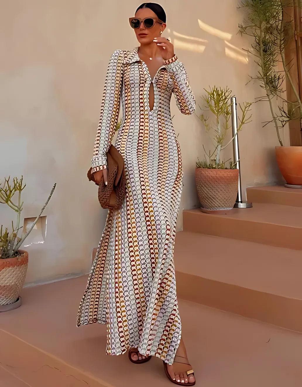 Mini Jurk met V-hals en Geometrisch Patroon - Group5 - Jurkjes.co