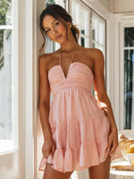 Mini Jurk met V-hals en Gestapelde Volants - Mini Dresses - Jurkjes.co