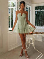 Mini Jurk met V-hals en Gestapelde Volants - Mini Dresses - Jurkjes.co