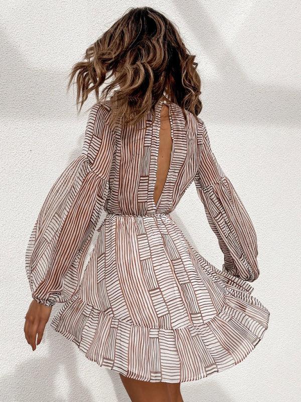 Mini Jurk met V-hals en Gestreept Patroon - Group10 - Jurkjes.co