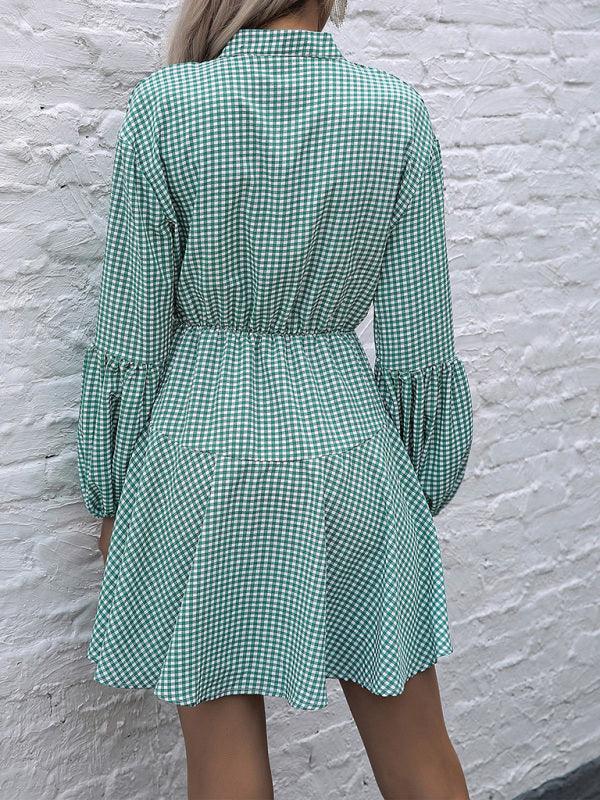 Mini Jurk met V-hals en Ginghamruit - Mini Dresses - Jurkjes.co