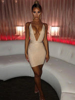 Mini Jurk met V-hals en Glanzende Textuur - Mini Dresses - Jurkjes.co