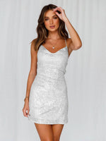 Mini Jurk met V-hals en Glinsterende Look - Mini Dresses - Jurkjes.co