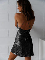 Mini Jurk met V-hals en Glinsterende Look - Mini Dresses - Jurkjes.co