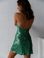 Mini Jurk met V-hals en Glinsterende Look - Mini Dresses - Jurkjes.co