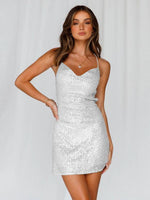 Mini Jurk met V-hals en Glinsterende Look - Mini Dresses - Jurkjes.co