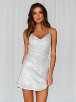 Mini Jurk met V-hals en Glinsterende Look - Mini Dresses - Jurkjes.co