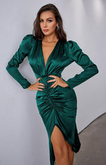 Mini Jurk met V-hals en Hoge Split - Mini Dresses - Jurkjes.co