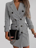 Mini Jurk met V-hals en Houndstooth - Mini Dresses - Jurkjes.co