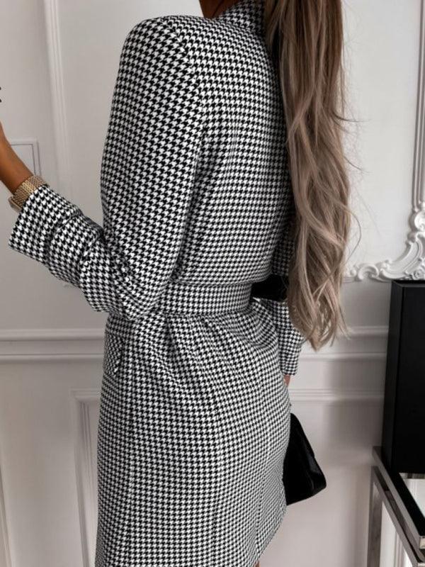 Mini Jurk met V-hals en Houndstooth - Mini Dresses - Jurkjes.co
