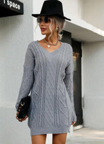 Mini Jurk met V-hals en Kabelbreisel - Mini Dresses - Jurkjes.co