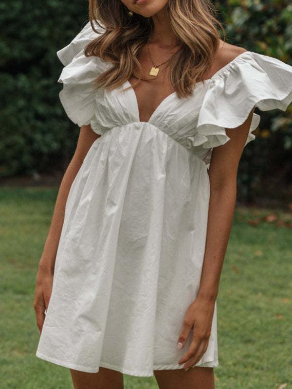 Mini Jurk met V-hals en Kapmouwtjes - Group10 - Jurkjes.co