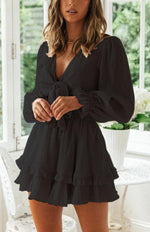 Mini Jurk met V-hals en Knoopdetail - Mini Dresses - Jurkjes.co