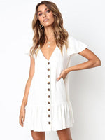 Mini Jurk met V-hals en Knoopdetails - Mini Dresses - Jurkjes.co