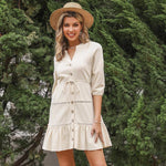 Mini Jurk met V-hals en Knoopsluiting - Mini Dresses - Jurkjes.co