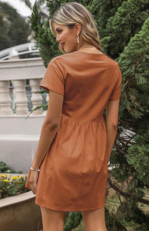 Mini Jurk met V-hals en Knoopsluiting - Mini Dresses - Jurkjes.co