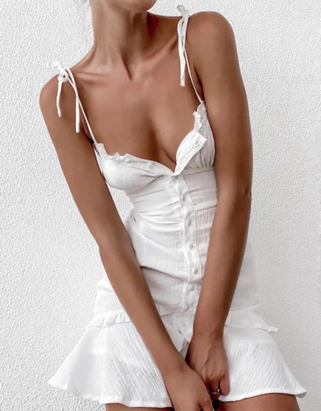 Mini Jurk met V-hals en Knopen - Group7 - Jurkjes.co