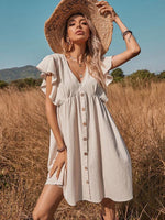 Mini Jurk met V-hals en Knopenlijst - Mini Dresses - Jurkjes.co