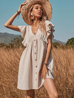 Mini Jurk met V-hals en Knopenlijst - Mini Dresses - Jurkjes.co