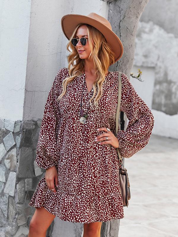 Mini Jurk met V-hals en Leopardenprint - Mini Dresses - Jurkjes.co