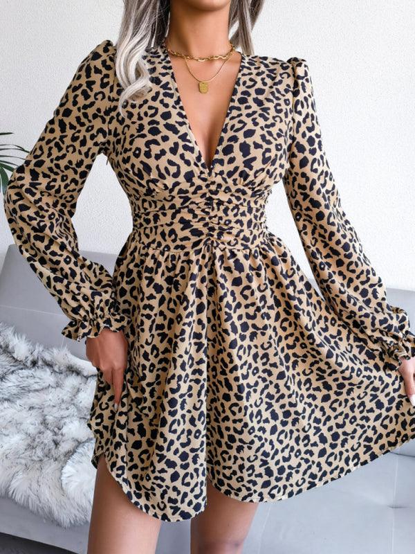 Mini Jurk met V-hals en Luipaardprint - Mini Dresses - Jurkjes.co