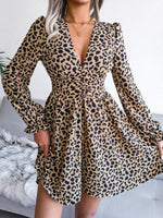 Mini Jurk met V-hals en Luipaardprint - Mini Dresses - Jurkjes.co