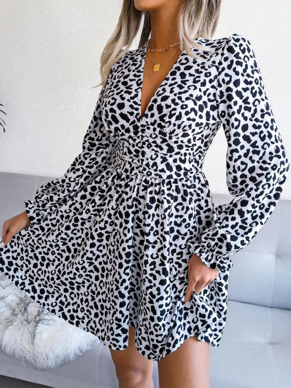 Mini Jurk met V-hals en Luipaardprint - Mini Dresses - Jurkjes.co