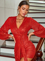 Mini Jurk met V-hals en Pailletten - Mini Dresses - Jurkjes.co