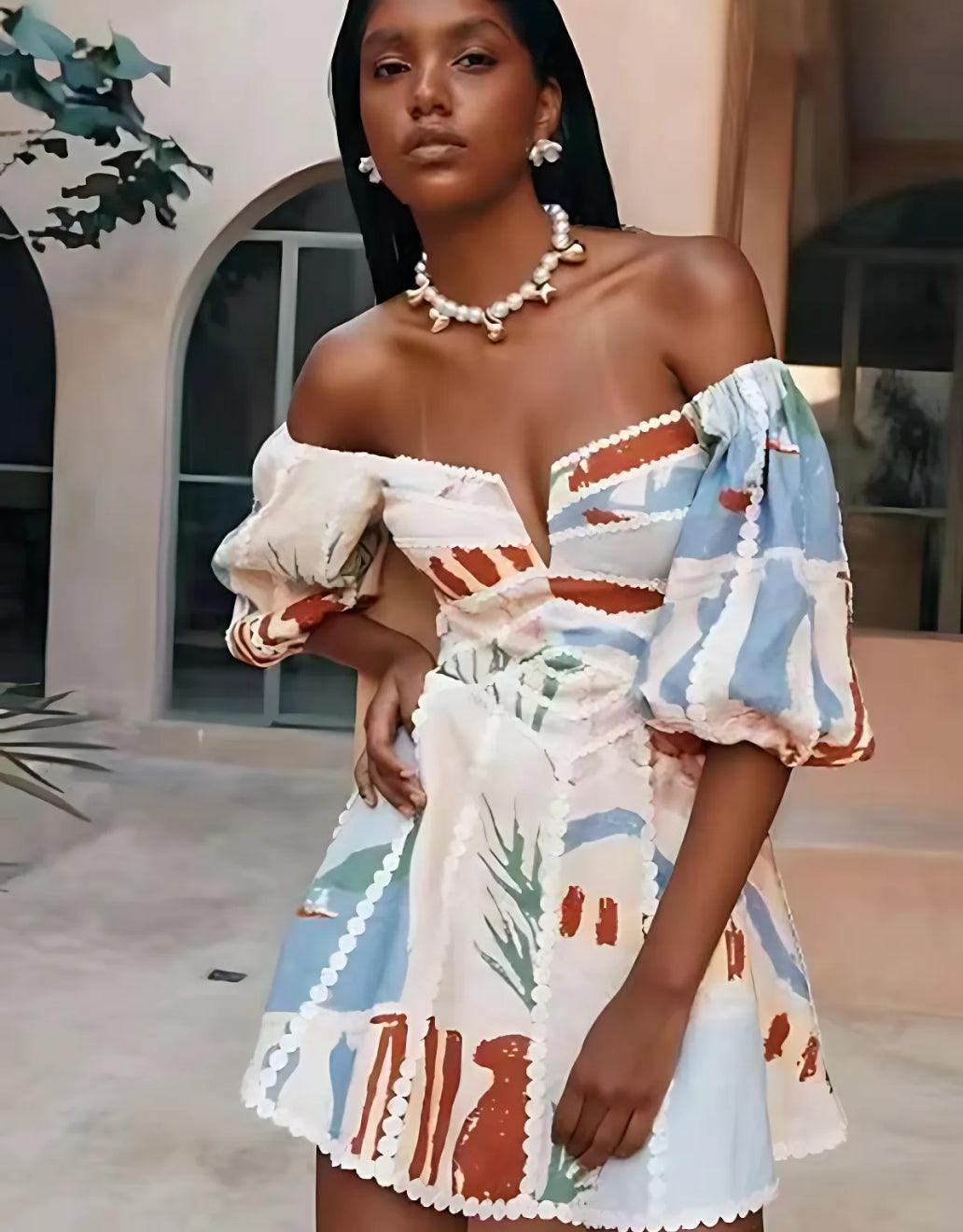 Mini Jurk met V-hals en Patchwork Print - Group5 - Jurkjes.co