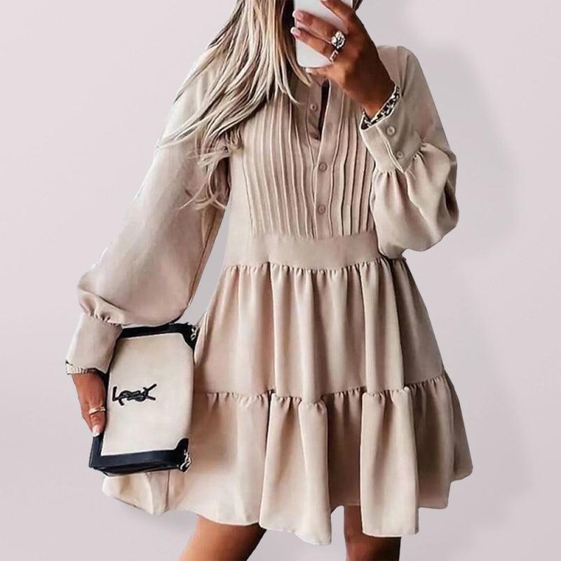 Mini Jurk met V-hals en Plooirok - Mini Dresses - Jurkjes.co