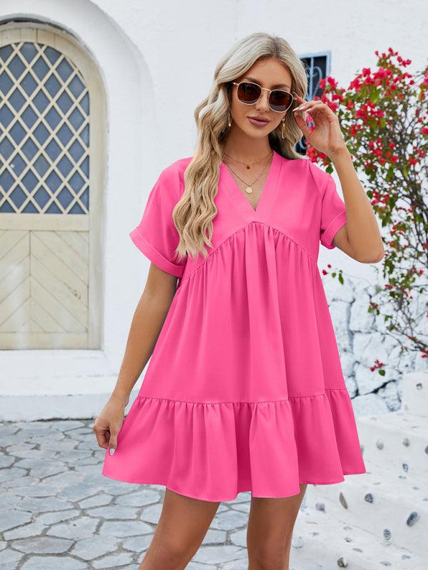 Mini Jurk met V-hals en Plooirok - Mini Dresses - Jurkjes.co