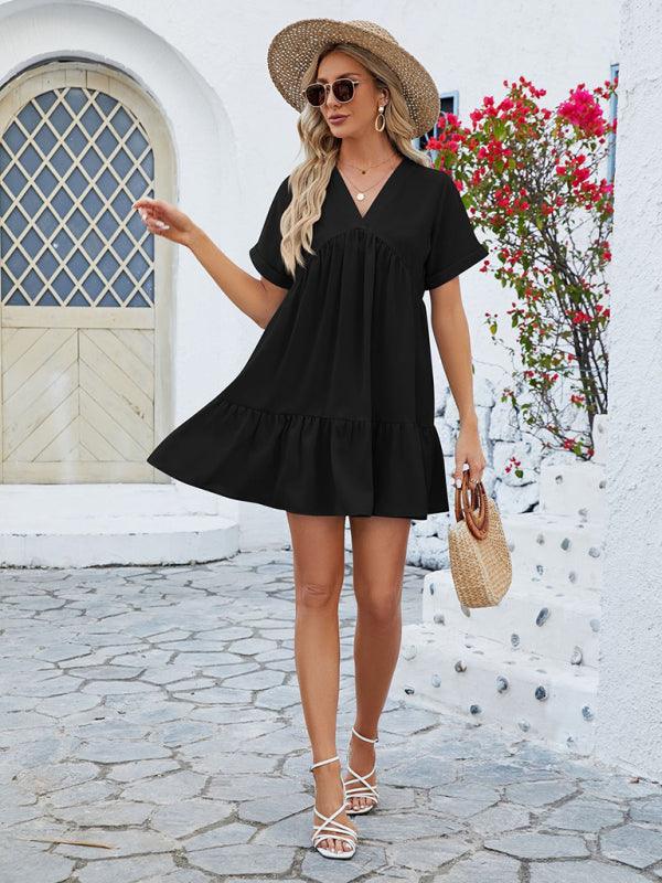 Mini Jurk met V-hals en Plooirok - Mini Dresses - Jurkjes.co