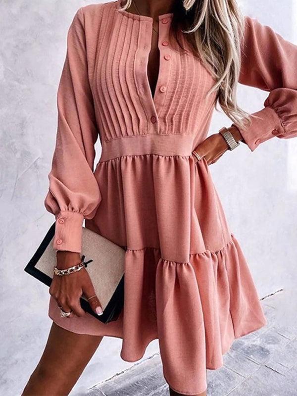 Mini Jurk met V-hals en Plooirok - Mini Dresses - Jurkjes.co