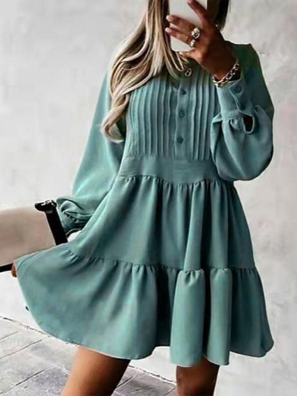Mini Jurk met V-hals en Plooirok - Mini Dresses - Jurkjes.co