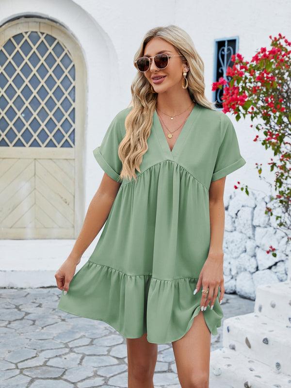 Mini Jurk met V-hals en Plooirok - Mini Dresses - Jurkjes.co