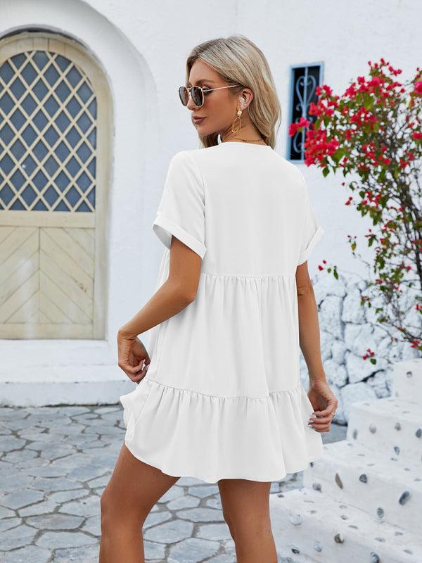 Mini Jurk met V-hals en Plooirok - Mini Dresses - Jurkjes.co