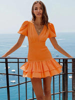 Mini Jurk met V-hals en Pofmouwen - Mini Dresses - Jurkjes.co