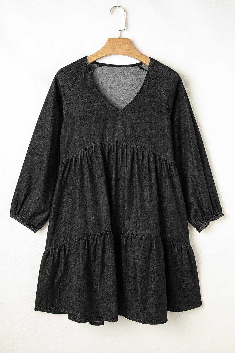 Mini Jurk met V-hals en Pofmouwen - Mini Dresses - Jurkjes.co