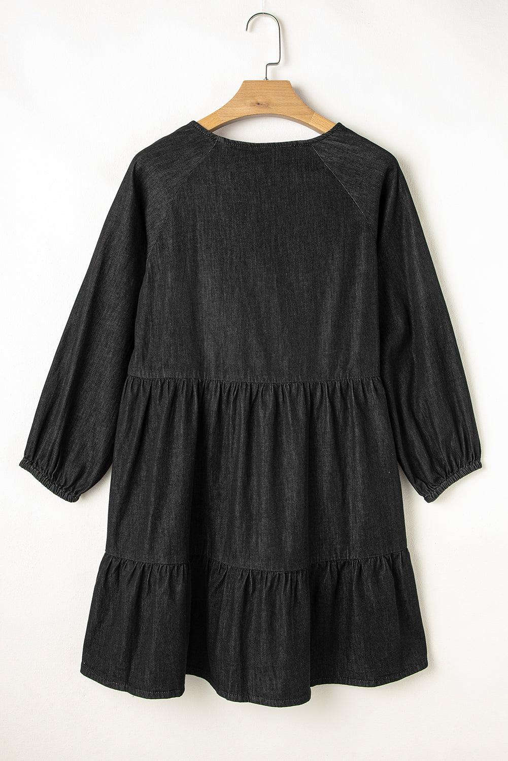 Mini Jurk met V-hals en Pofmouwen - Mini Dresses - Jurkjes.co