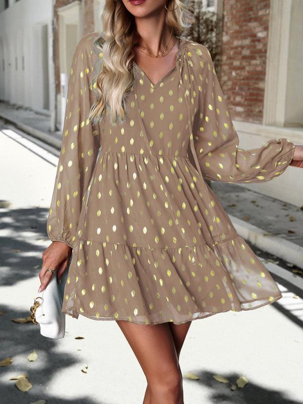 Mini Jurk met V-hals en Polka Dots - Mini Dresses - Jurkjes.co