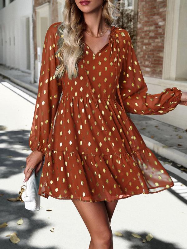 Mini Jurk met V-hals en Polka Dots - Mini Dresses - Jurkjes.co