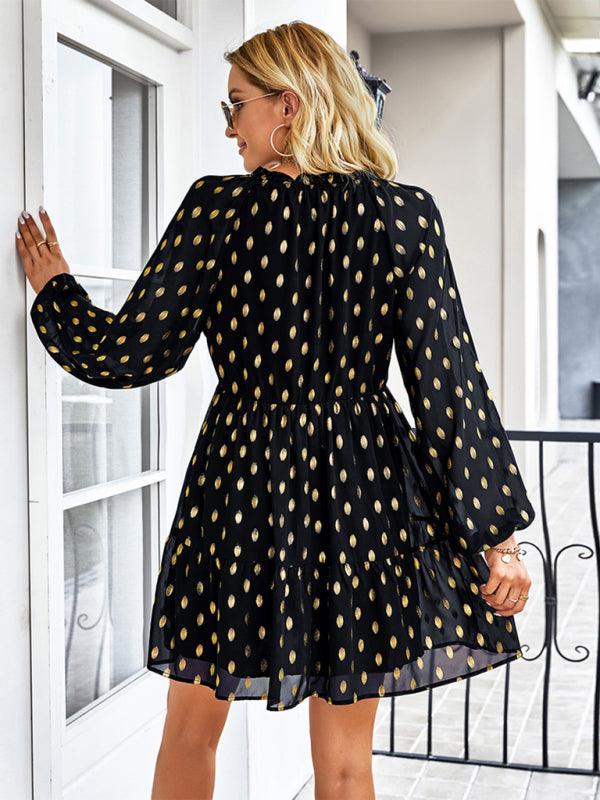 Mini Jurk met V-hals en Polka Dots - Mini Dresses - Jurkjes.co