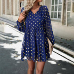 Mini Jurk met V-hals en Polka Dots - Mini Dresses - Jurkjes.co