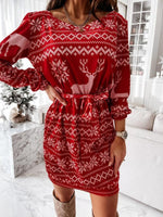 Mini Jurk met V-hals en Rendierpatroon - Midi Dresses - Jurkjes.co