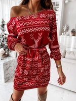 Mini Jurk met V-hals en Rendierpatroon - Midi Dresses - Jurkjes.co