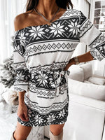 Mini Jurk met V-hals en Rendierpatroon - Midi Dresses - Jurkjes.co